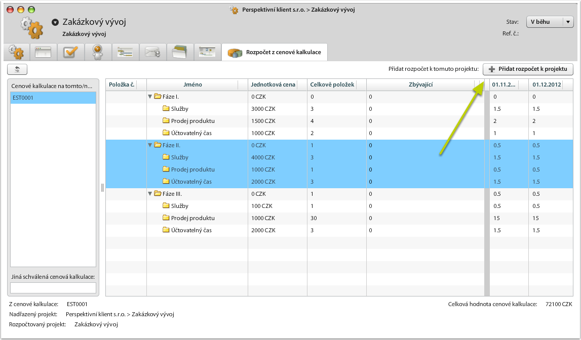 Vytvoření rozpočtu z cenové kalkulace