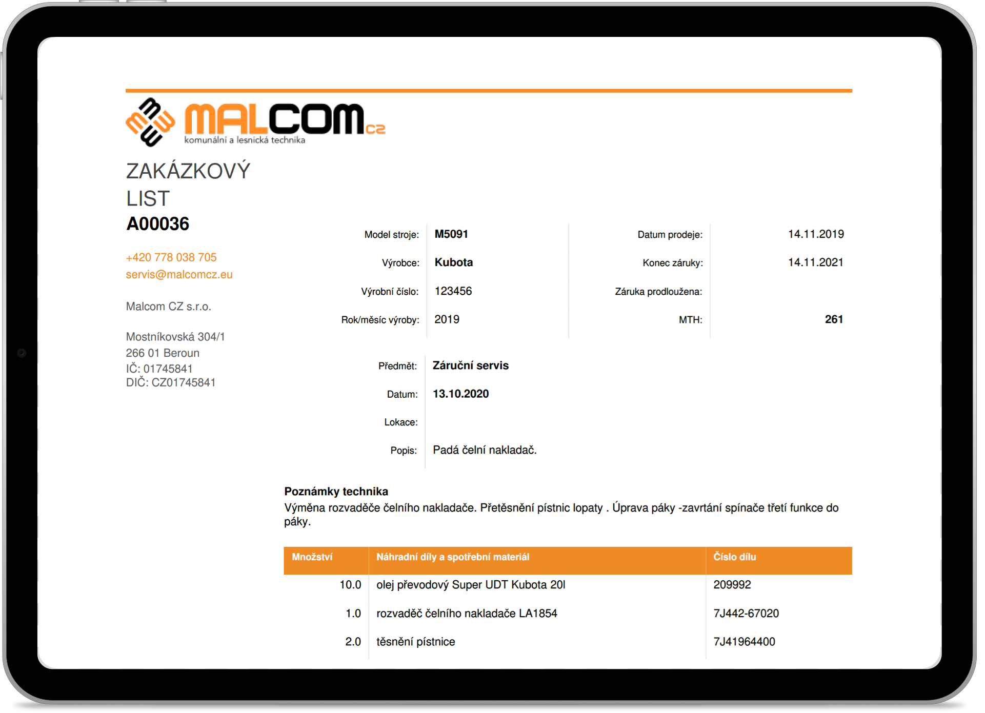 Zakázkový list - automatizace servisu