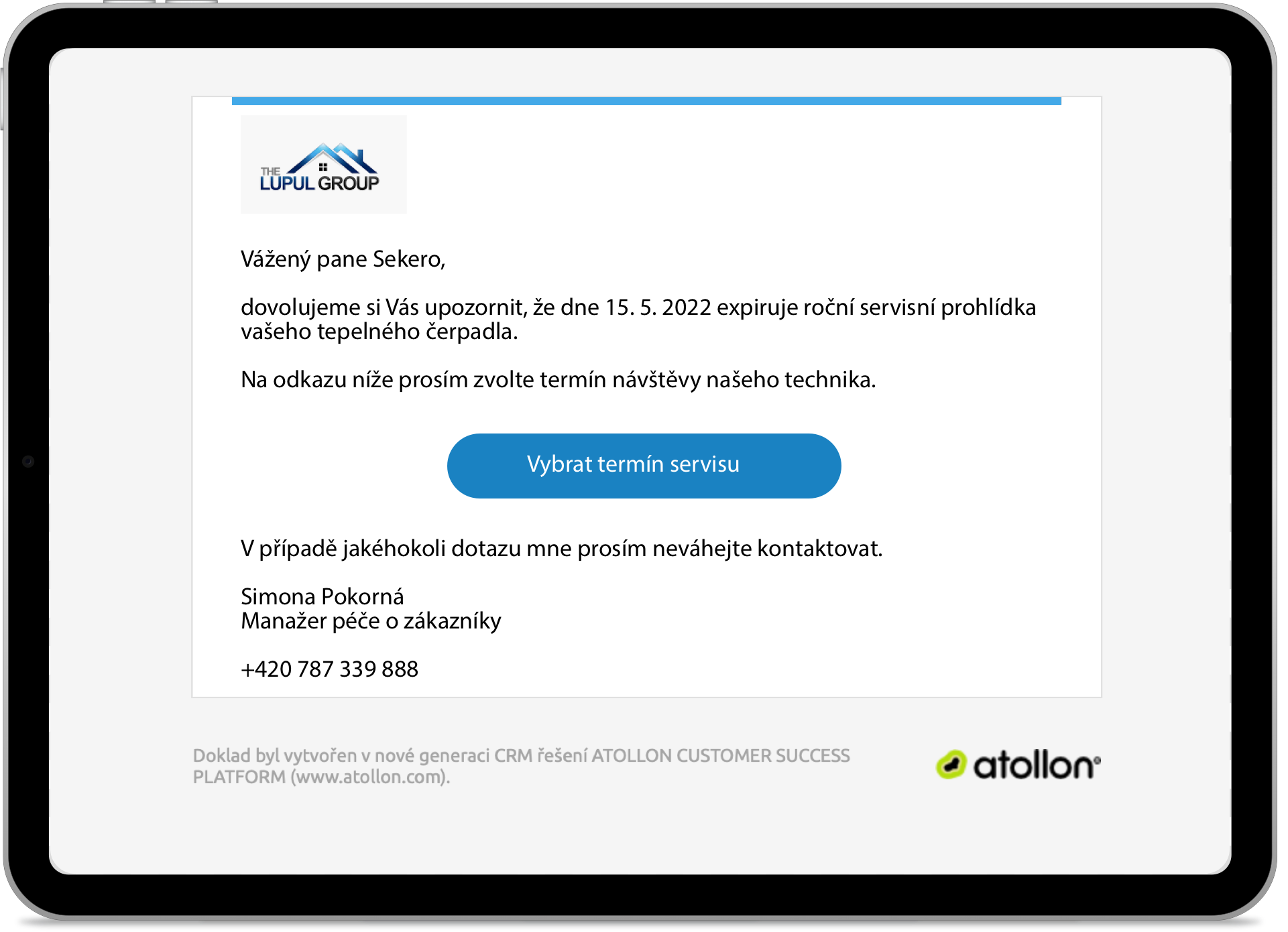 Upozornění na pravidelnou prohlídku