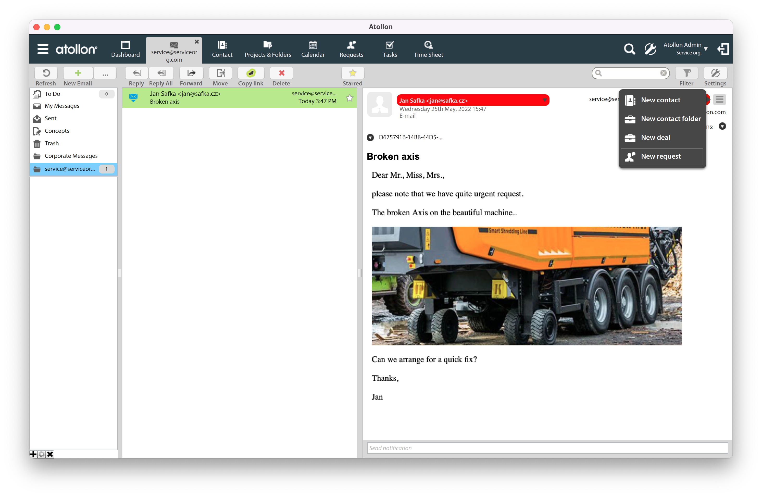 Team e-mail for service teams