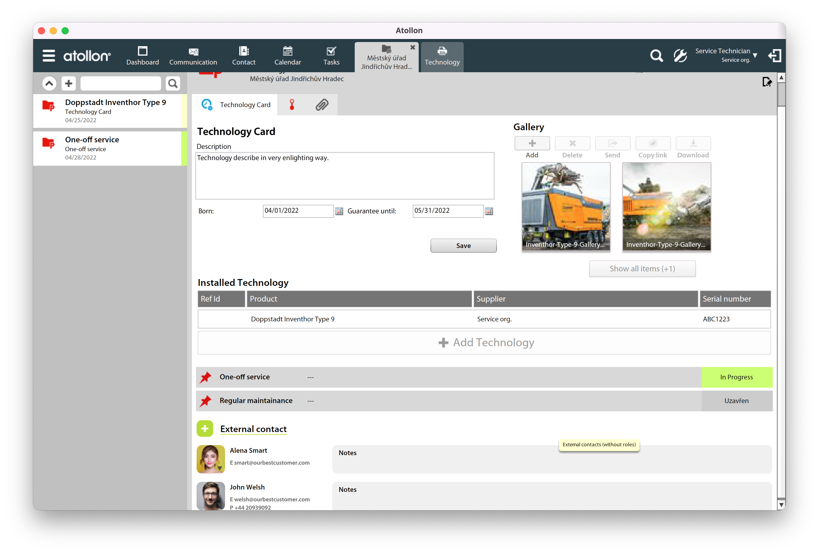 Technology detail for service technician