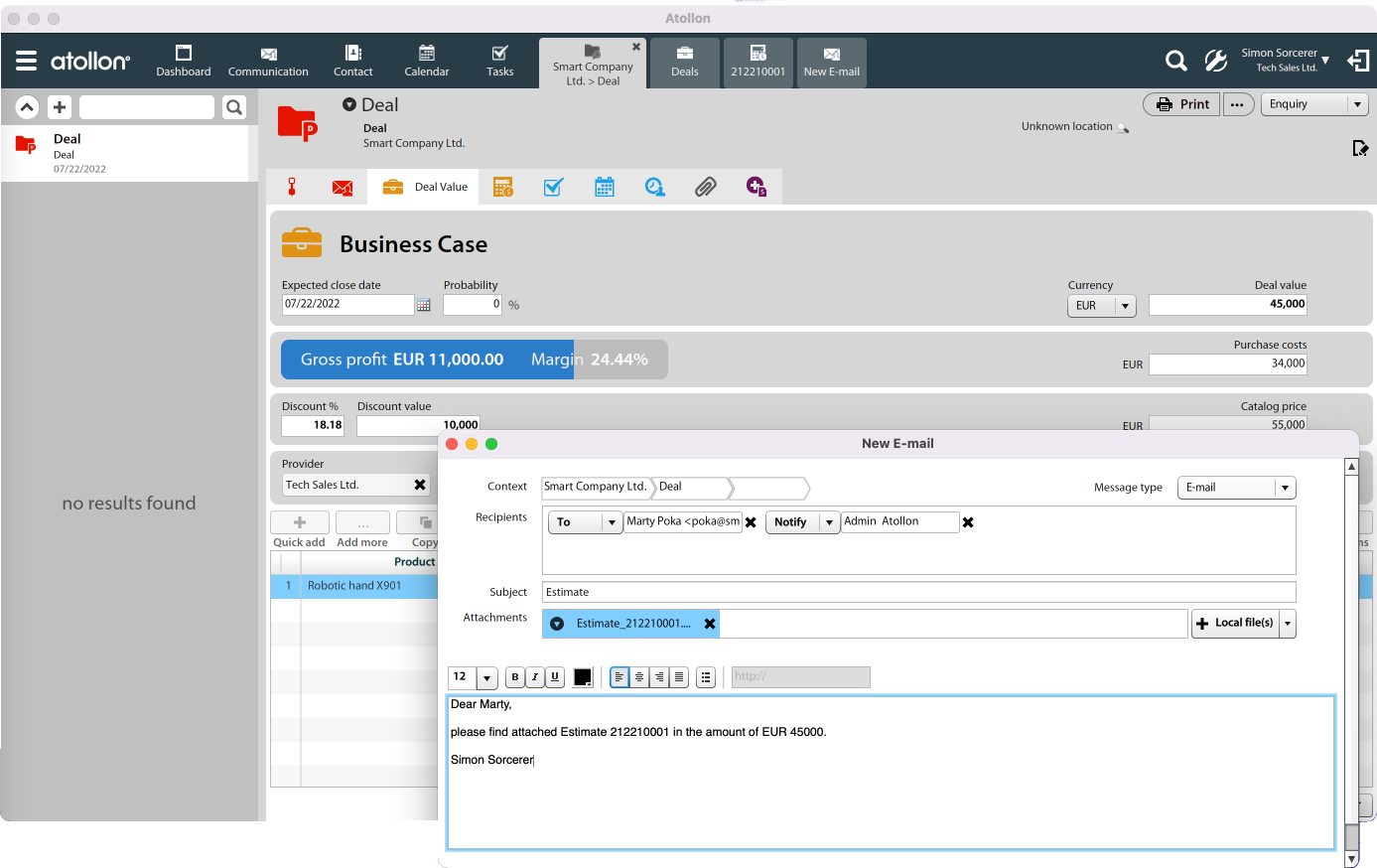 New e-mail in deal context