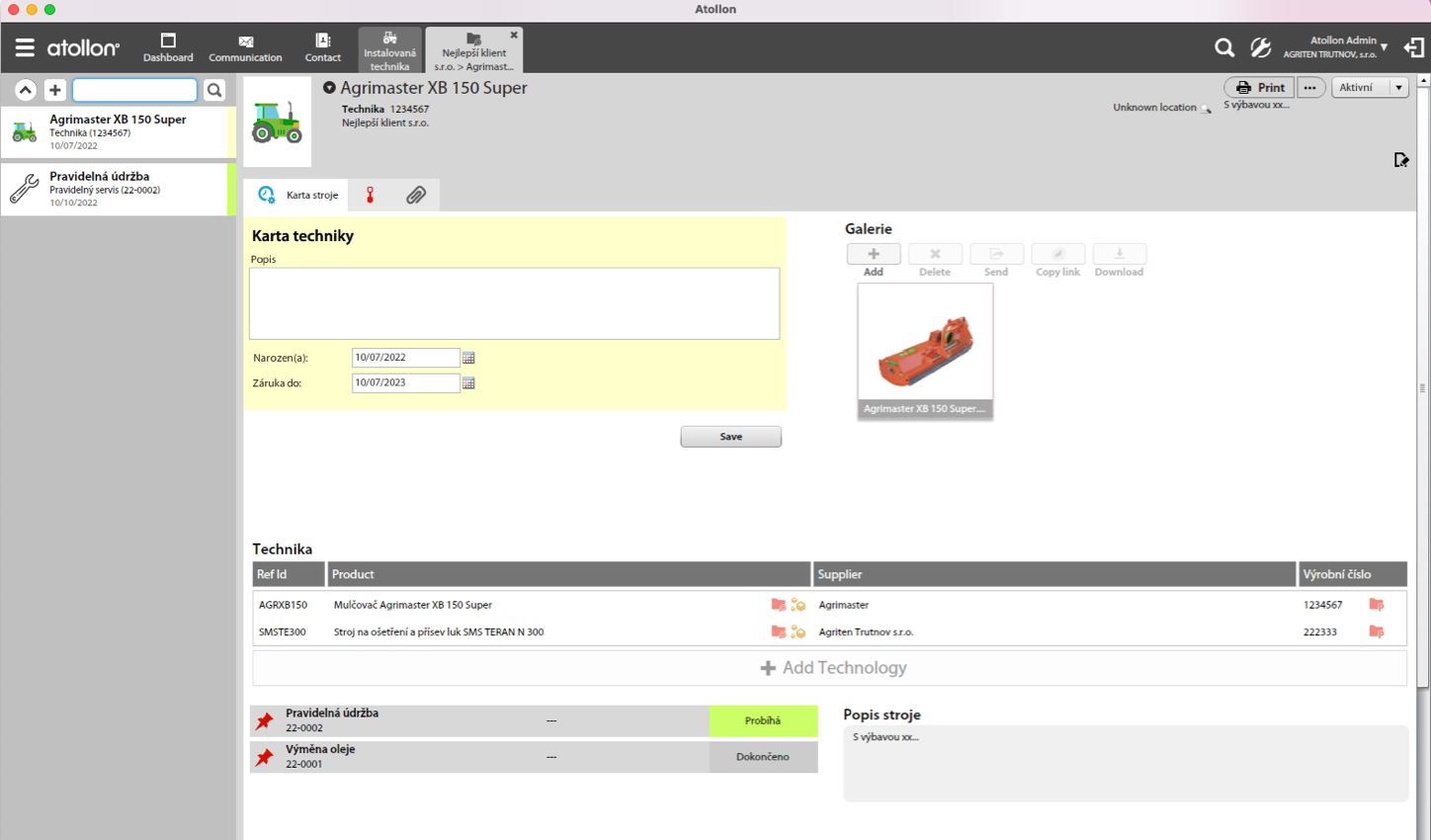 Evidence of installed technique in the ATOLLON platform